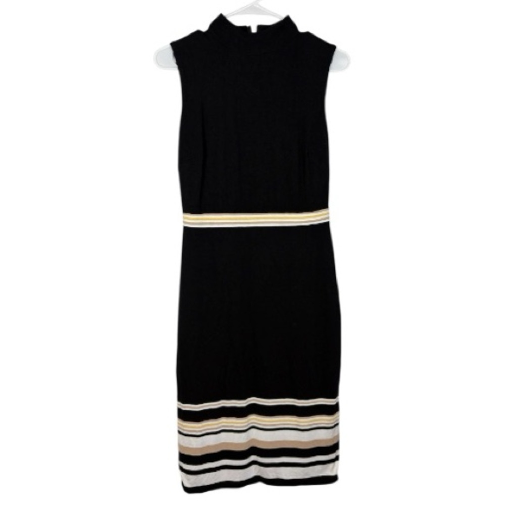 White House Black Market Black Mock Neck Midi Dress with Stripes size 4 bodycon